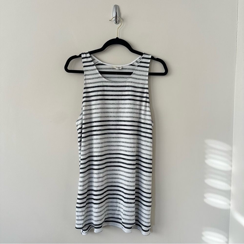 Aritzia-Wilfred Free Black & White Stripe Long Length Tank Top (Size:Large)